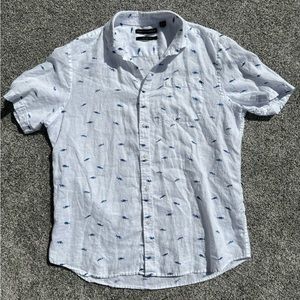 SAKS FIFTH AVENUE Men’s Button Up 100% Linen Short Sleeve Shirt Size Medium